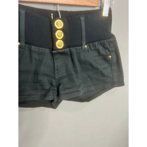 Y2K Black Gold Shorts Grunge 2000s Bimbo Street Emo Punk Fairy VTG Retro M - Picture 6 of 11